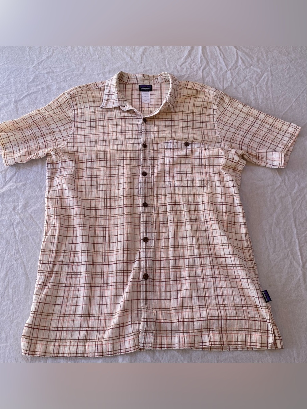 Patagonia Organic Cotton Plaid Short Sleeve Button Up Shirt Mens Large